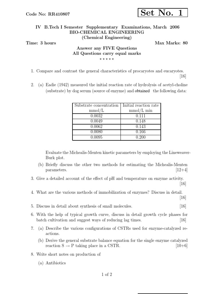 Bio-Chemical Engineering Exam Questions | PDF