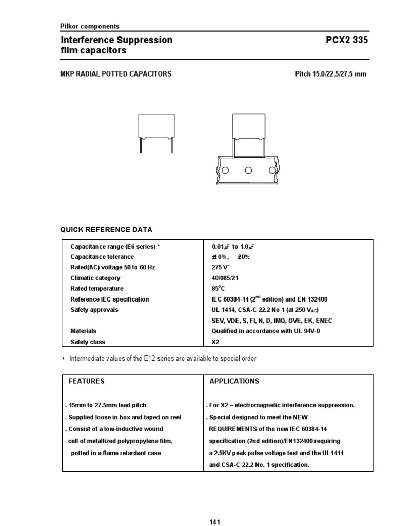 Pilkor PCX2 335 | PDF | Capacitor | Electrical Engineering