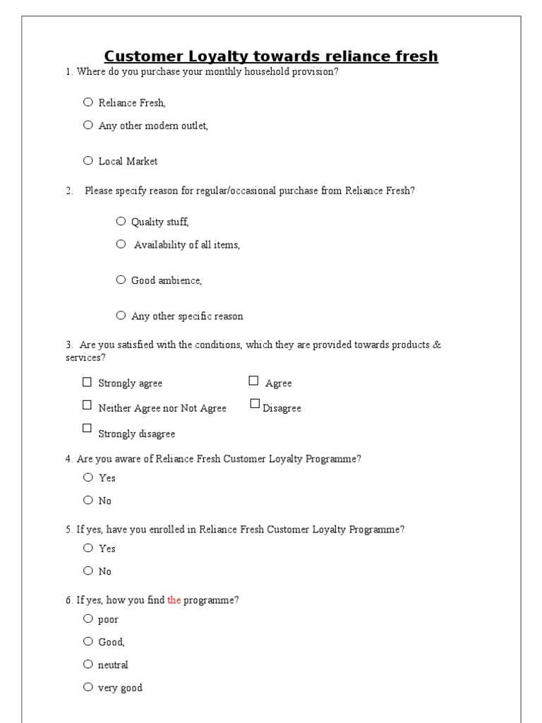 Customer Loyalty Questionnaire PDF Loyalty Program Business Economics