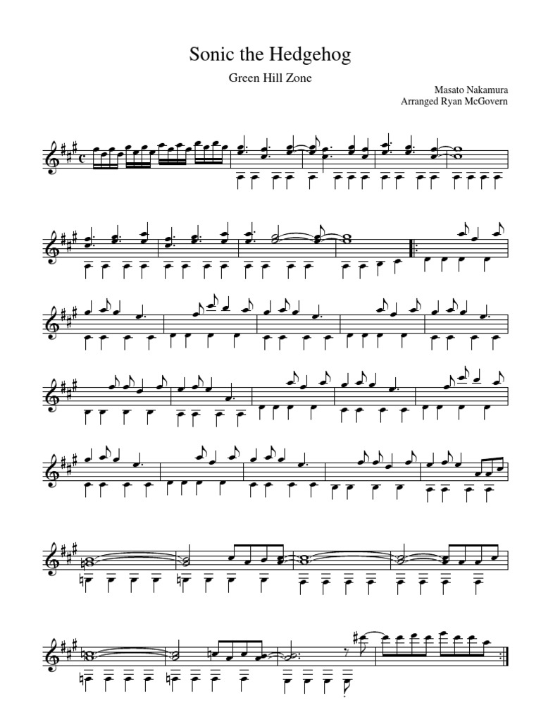 Sonic The Hedgehog - Green Hill Zone (Sheet Music) | PDF | Home Video ...