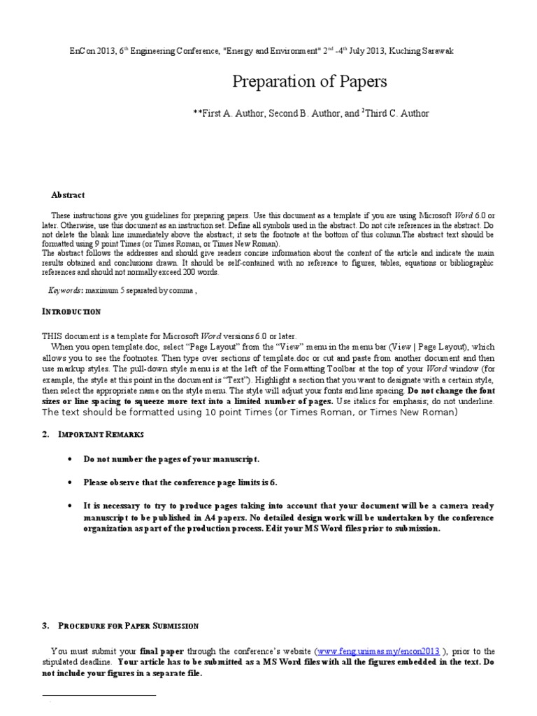 Preparation of Papers: First A. Author, Second B. Author, and Third C ...