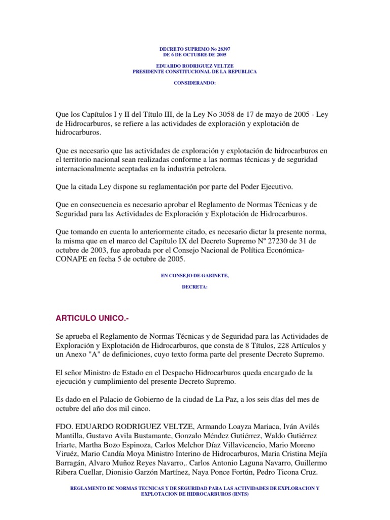Reglamento Hidrocarburos Bolivia 2005 | PDF | Tubería (transporte de ...
