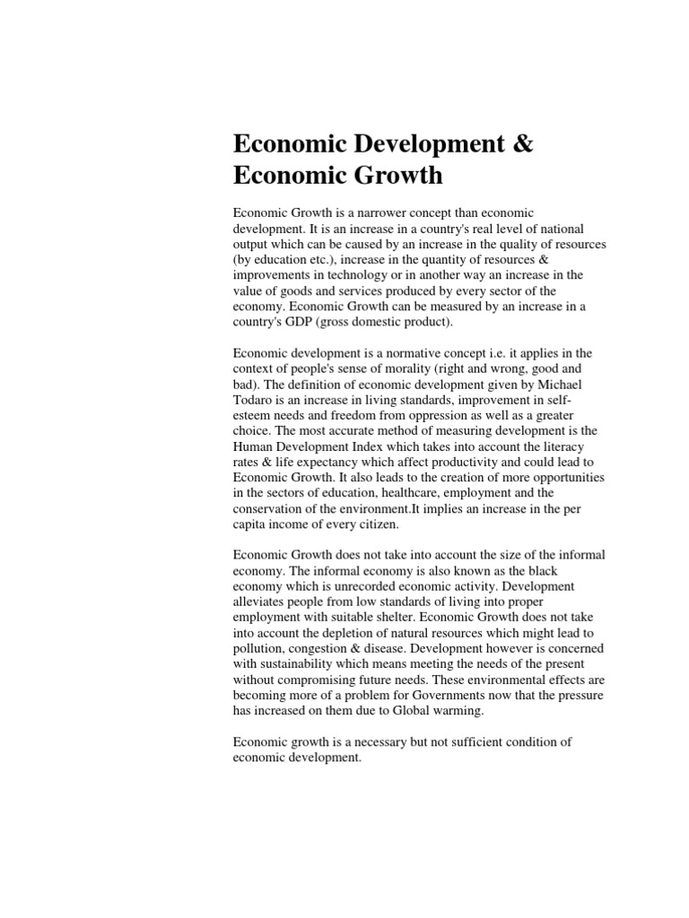 Economic Growth vs. Development | PDF | Economic Development | Economic ...