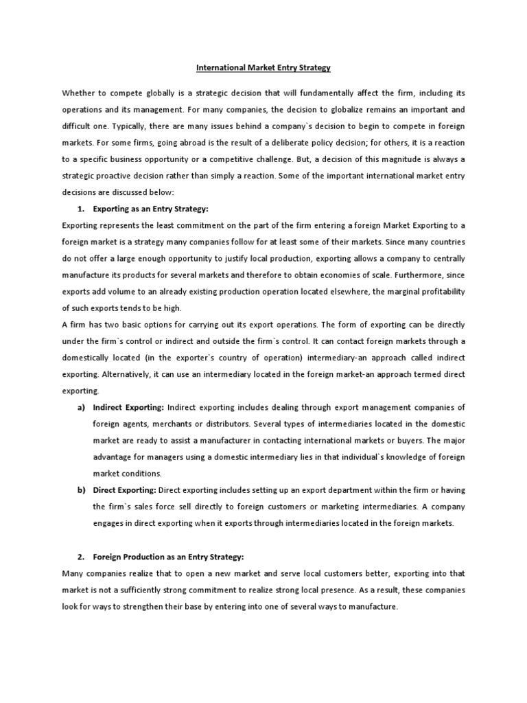 International Market Entry Strategies | PDF | Joint Venture | License