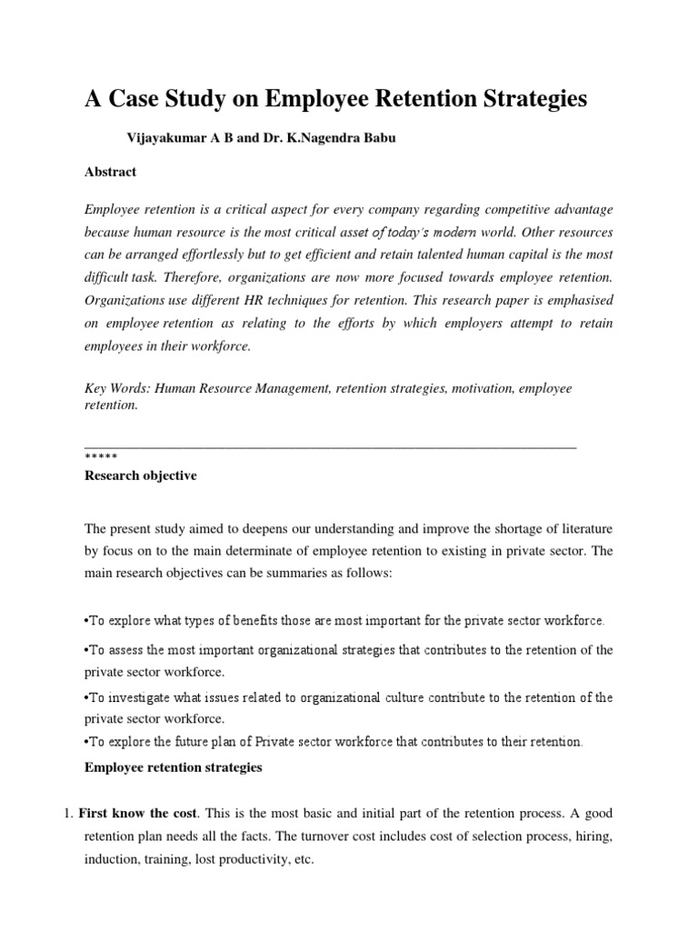 A Case Study On Employee Retention Strategies PDF Employee