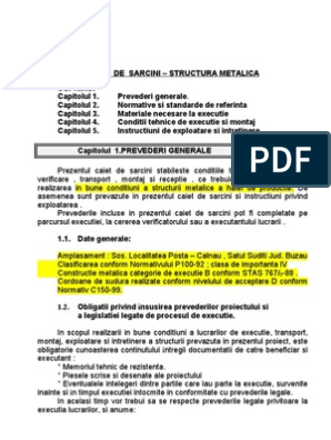 Caiet de Sarcini - Structura Metalica | PDF