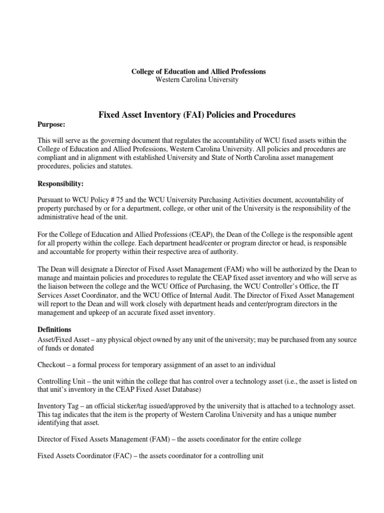 Fixed Asset Policy PDF Point Of Sale Internal Audit