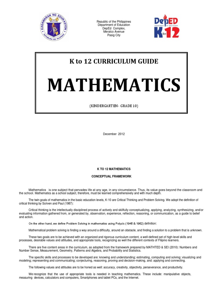 k 12 mathematics curriculum guide complete pdf teaching mathematics multiplication