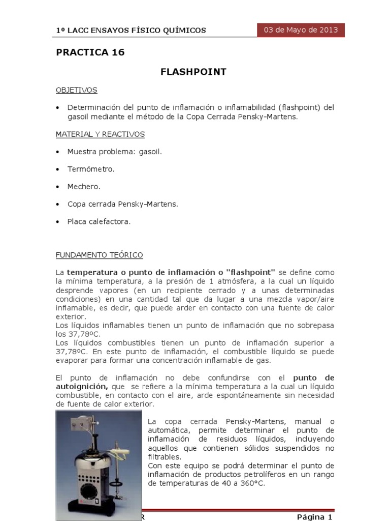 Practica 16. Flashpoint | PDF | Química | Química Física