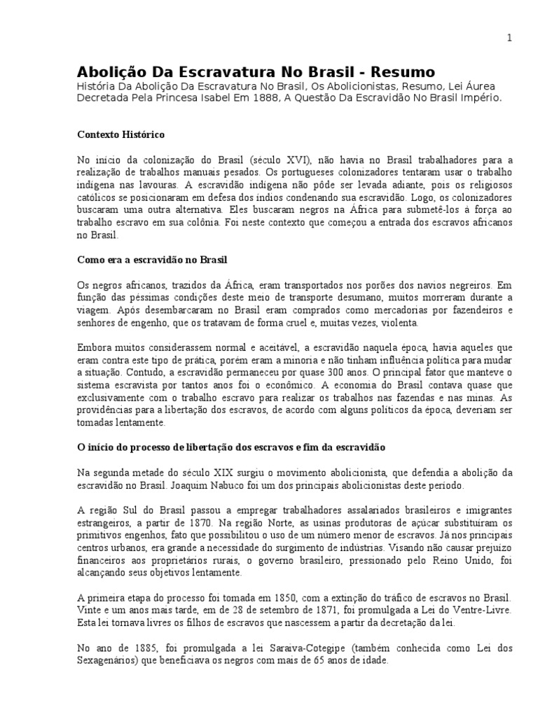 A Abolição da Escravatura no Brasil: Um Resumo da História da Luta pela ...