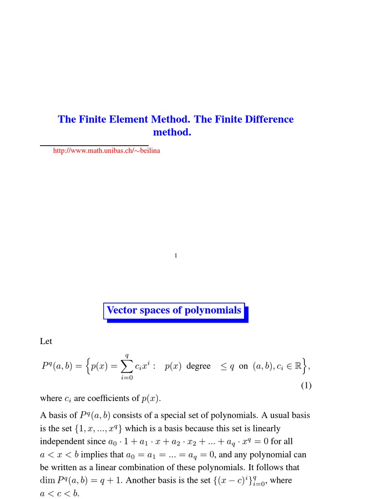 finite difference method | Basis (Linear Algebra) | Finite Element Method
