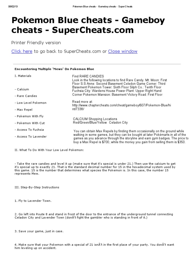 Pokemon Blue Cheats Gameboy Cheats SuperCheats Pokémon Video Games