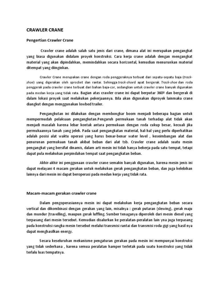 Spesifikasi dan Fungsi Crawler Crane | PDF | Griya & Taman | Teknologi ...