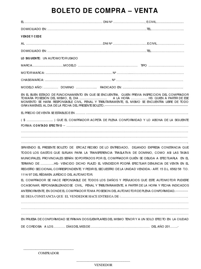 Modelo De Boleto Compraventapdf