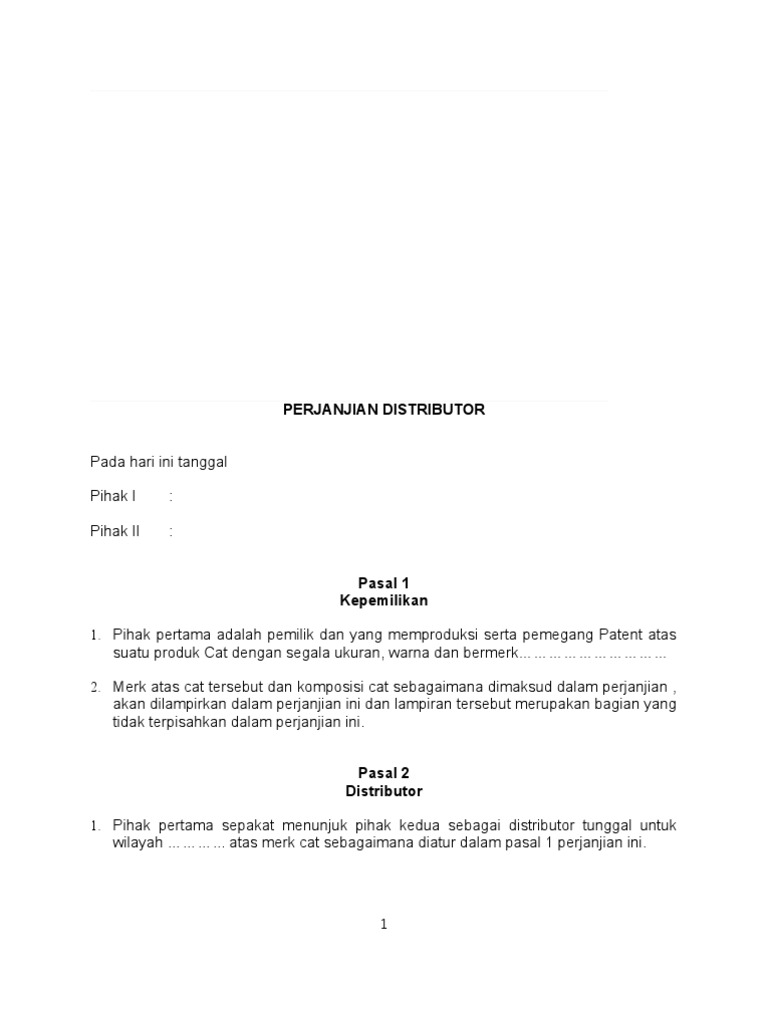 Surat Perjanjian Distributor