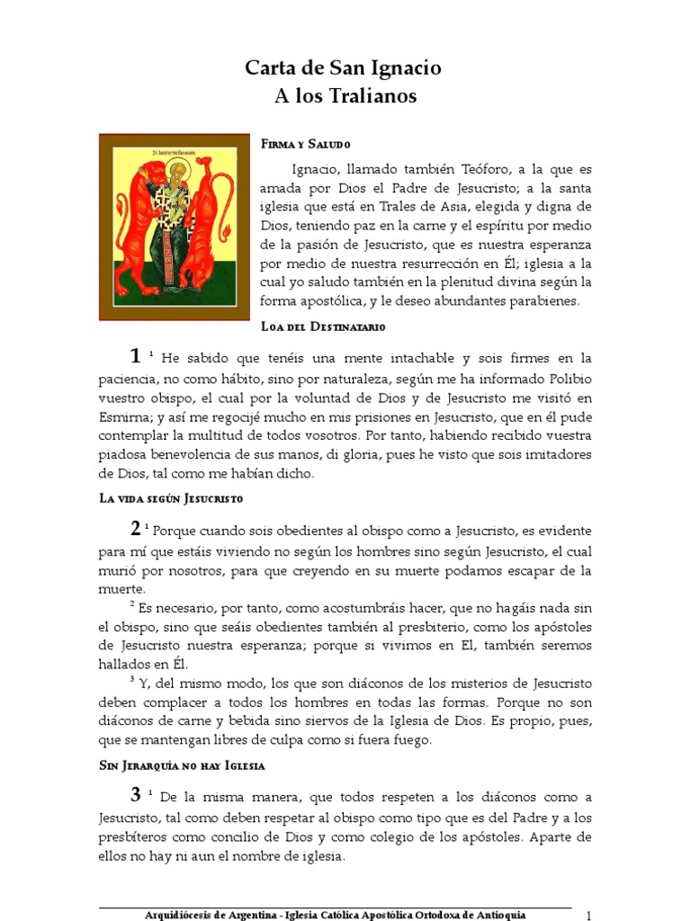 Carta de San Ignacio a los Tralianos | PDF | Iglesia Católica | La ...
