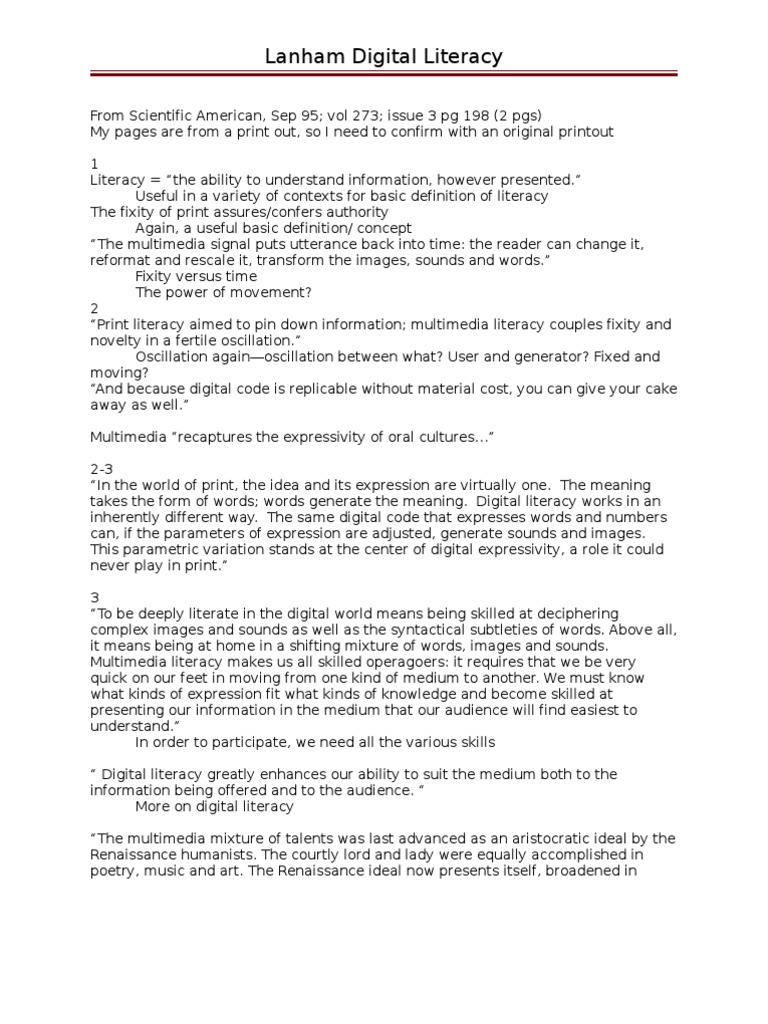 Lanham Digital Literacy Literacy Multimedia