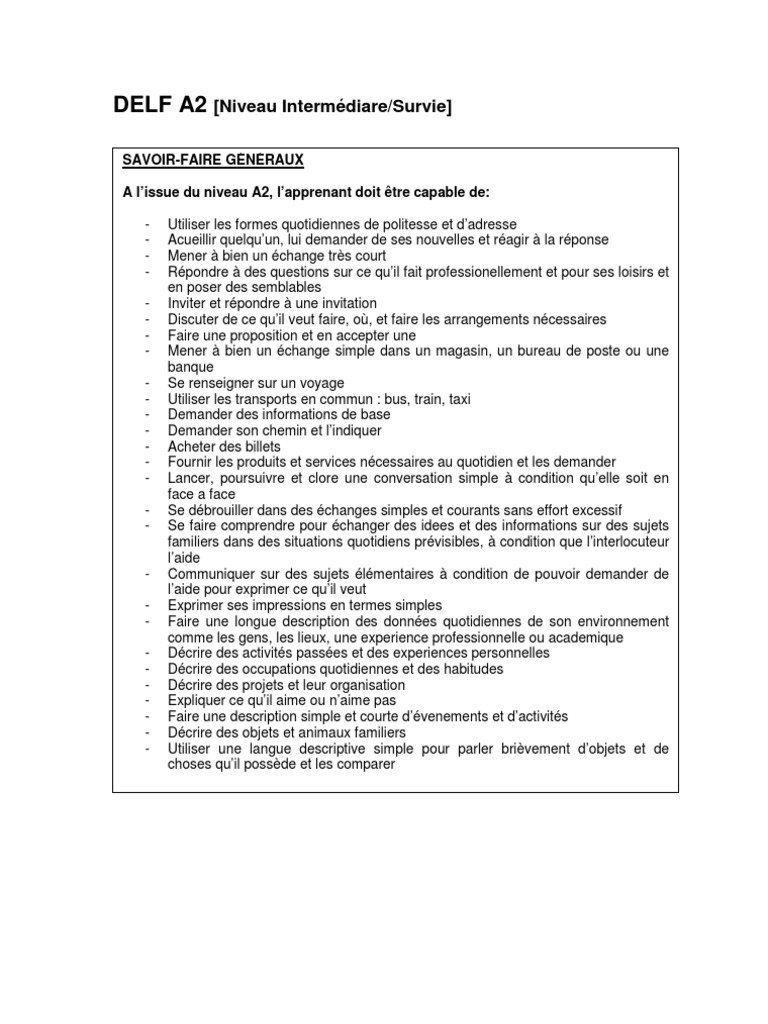 Guide du DELF A2 : Compétences et Contenus | PDF | Arts du langage et ...