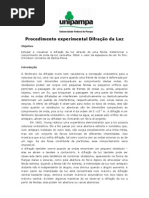 Procedimento experimental Difração da Luz
