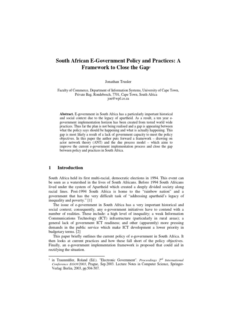 Jonathan Trusler Confpaper Egov04 Sa Egovernment And Policies Pdf E Government Public Sphere