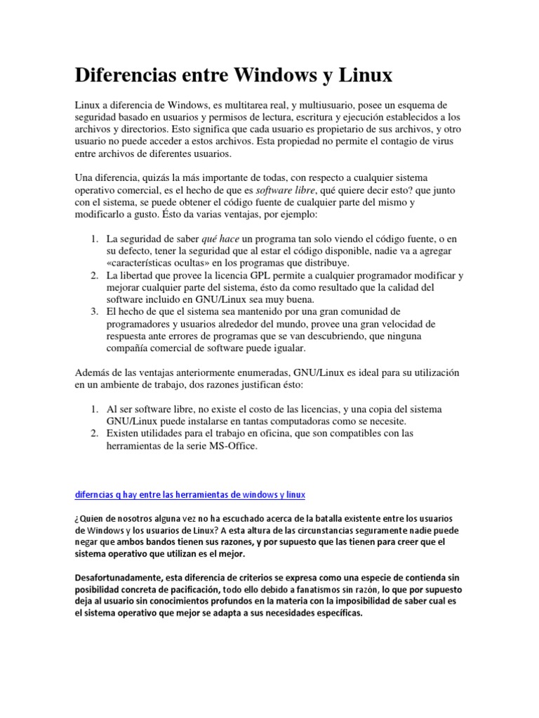 Diferencias Entre Windows y Linux | PDF | Distribución de Linux ...