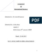 Submitted To: Sir Sherdil Kamran: Assignment of International Business