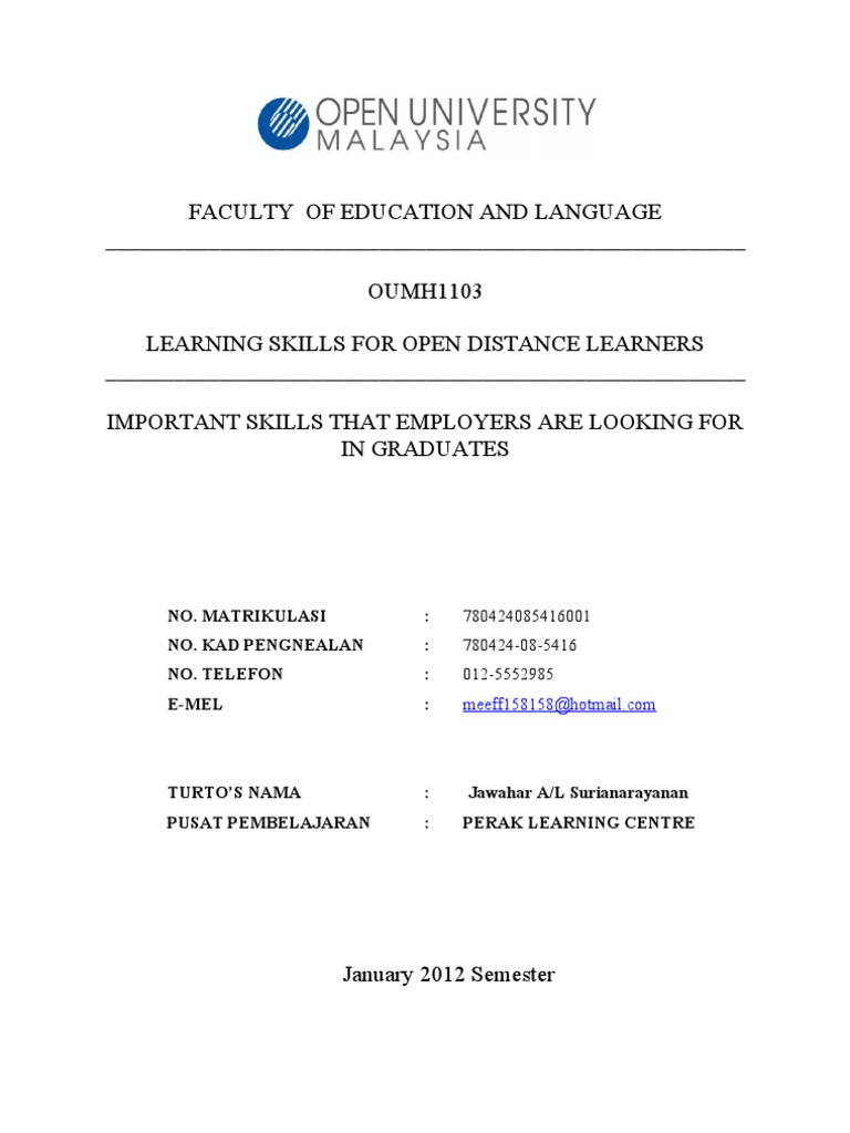 Assignment Learning Skill of Oum  Employment  Internship