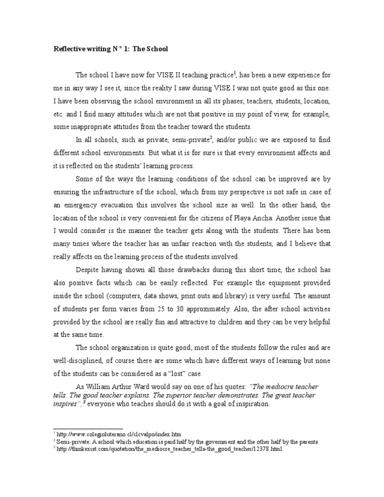 Reflective Writing on School Experience | PDF | Teachers | Teaching