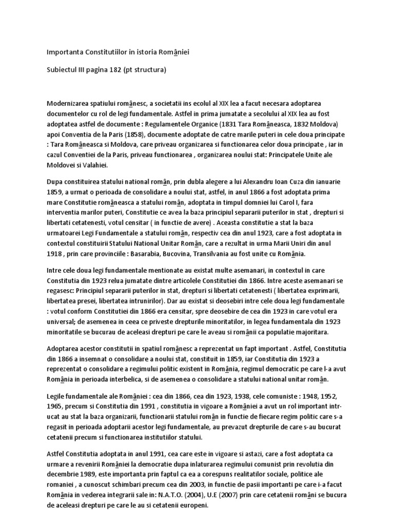 Importanta Constitutiilor in istoria României