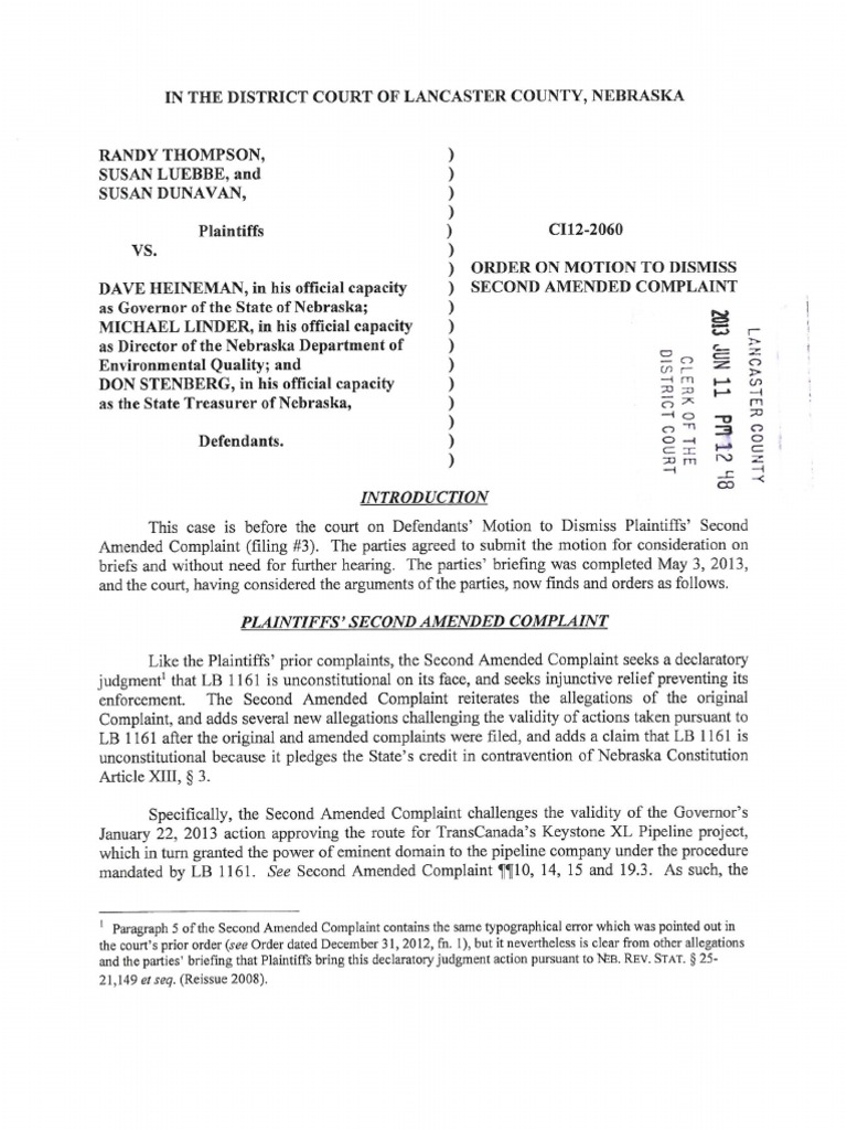 Order on motion to dismiss second amended complaint in thompson v