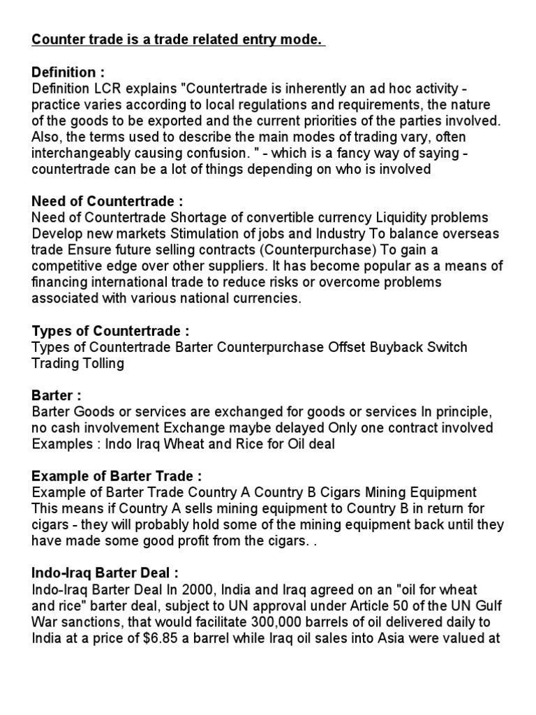 Understanding Countertrade Types and Needs | PDF | Barter | Trade