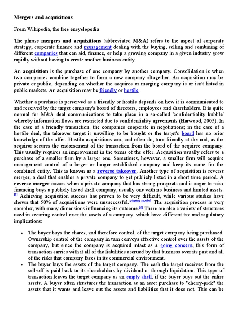 Mergers and Acquisitions Overview | PDF | Mergers And Acquisitions | Stocks