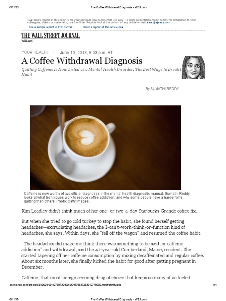 The Coffee Withdrawal Diagnosis WSJ PDF Caffeine Diagnostic And