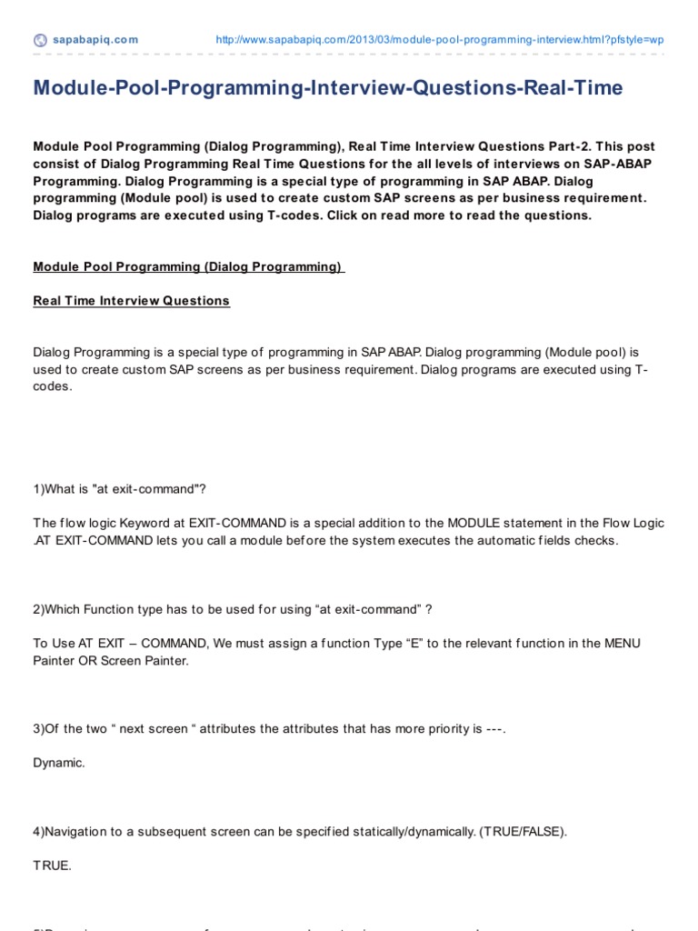 Module pool programming interview questions real time sapabapiq co m