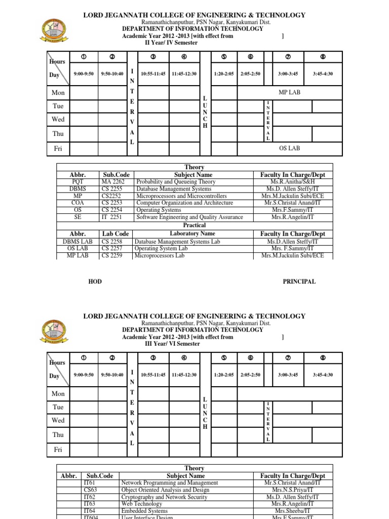 IT Course Schedule 2012-2013 | PDF | Computers