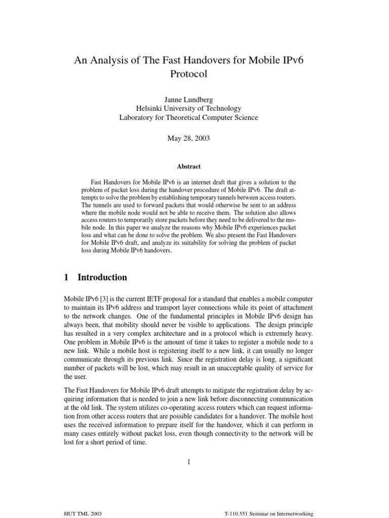 Fast Handovers in Mobile IPv6 Analysis | PDF