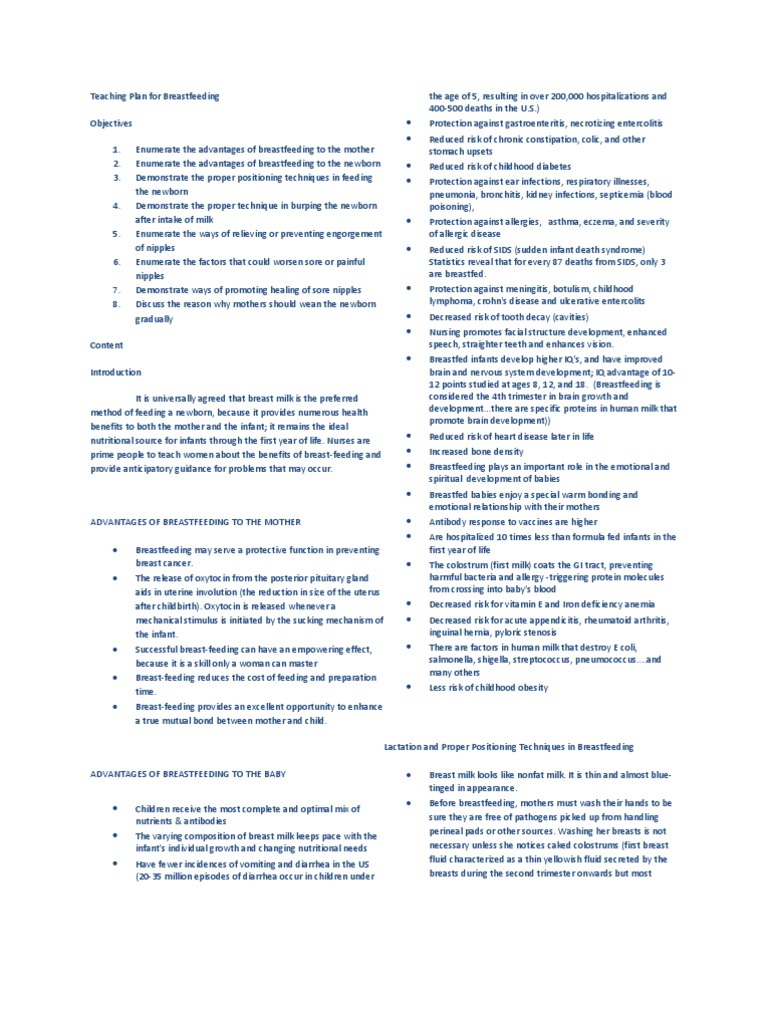 Teaching Plan for Breastfeeding Breastfeeding Infants