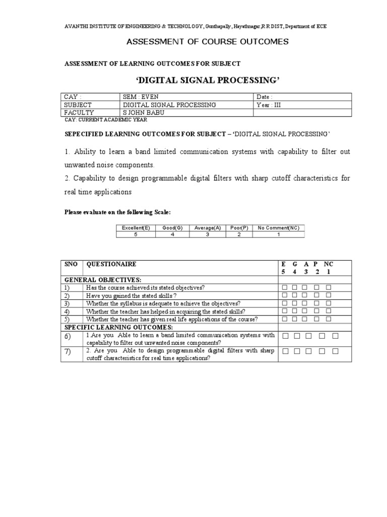 Digital Signal Processing Course Assessment | PDF