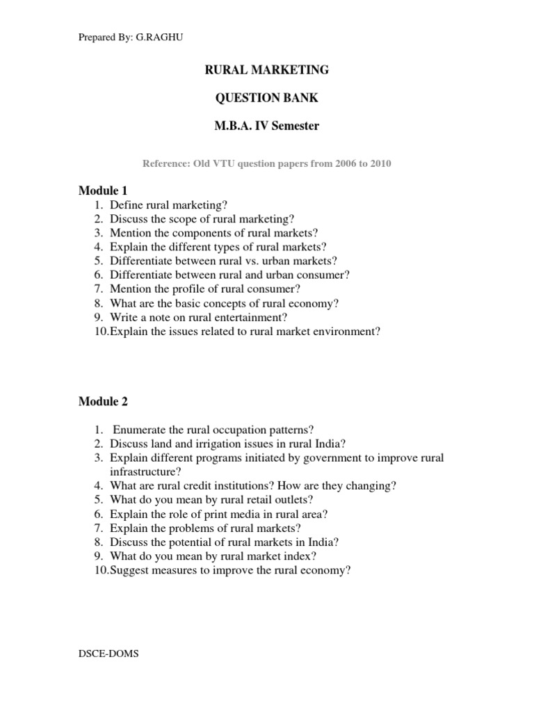 Rural Marketing Question Bank for MBA | PDF | Consumer Behaviour ...
