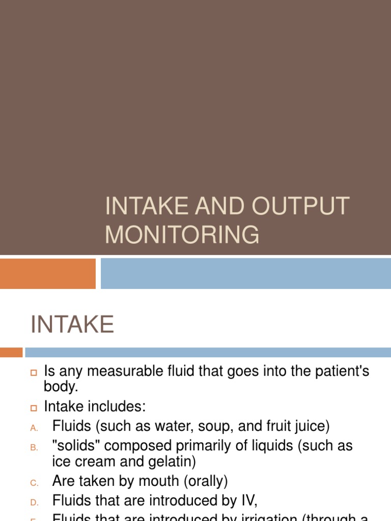 Importance of Intake and Output Monitoring | PDF | Dehydration | Litre