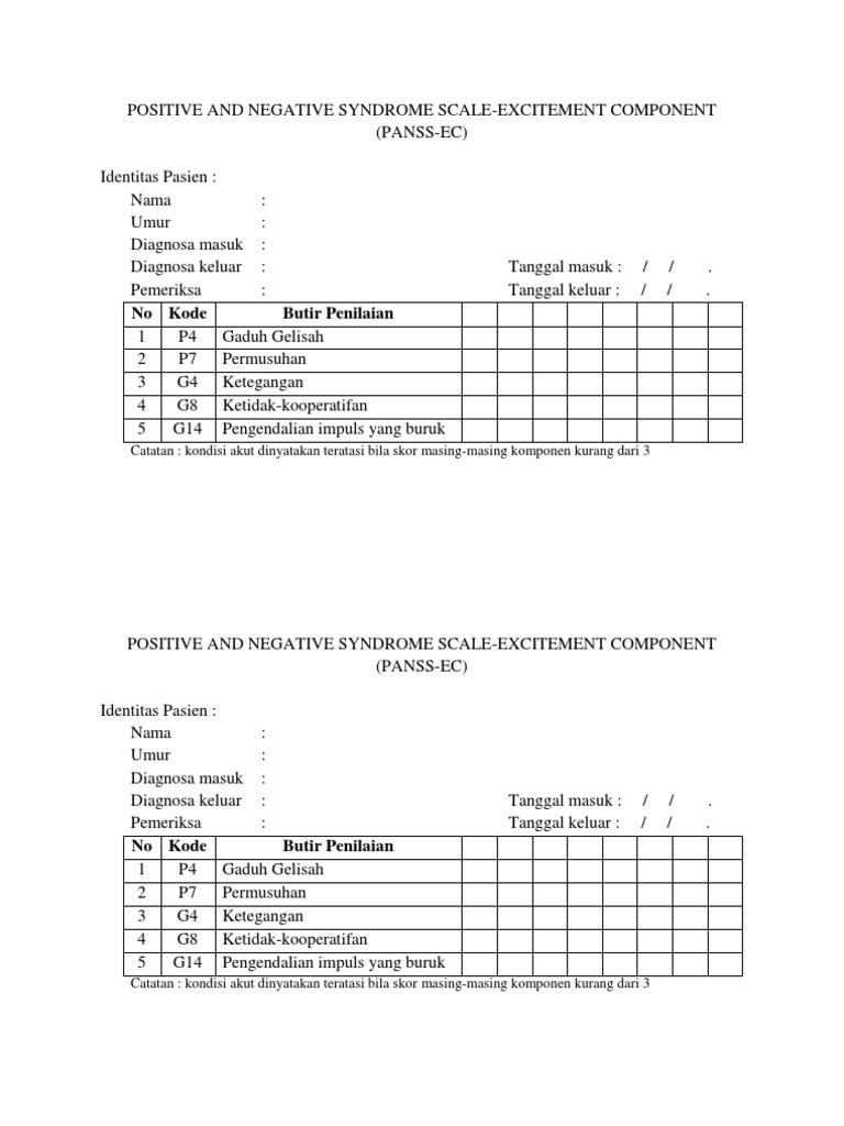 Positive and Negative Simptom Scale | PDF | Pengembangan Diri | Sains ...