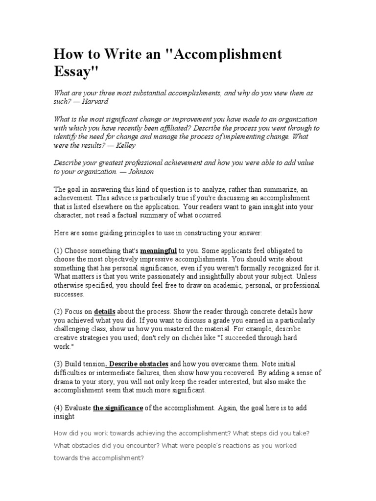 sample essay about accomplishments