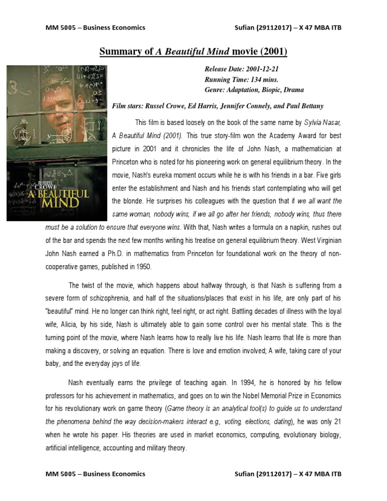 Summary of A Beautiful Mind movie.docx Game Theory