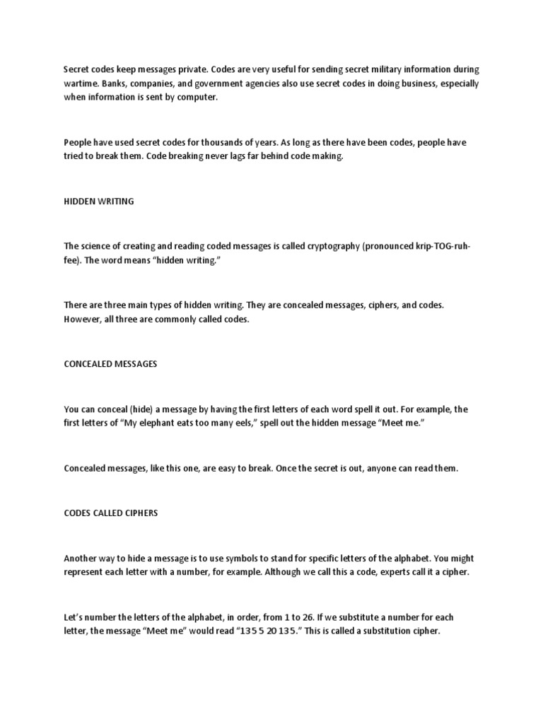 Secret Codes Keep Messages Private Pdf Cipher Cryptography