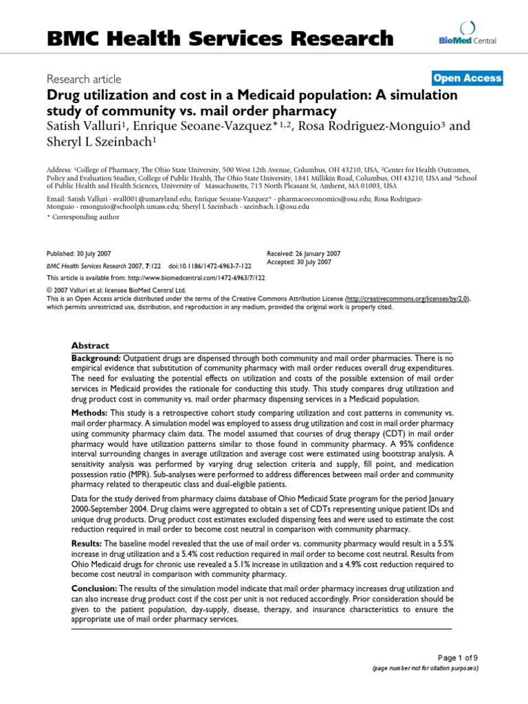 BMC Health Services Research | PDF | Medicaid | Pharmacy