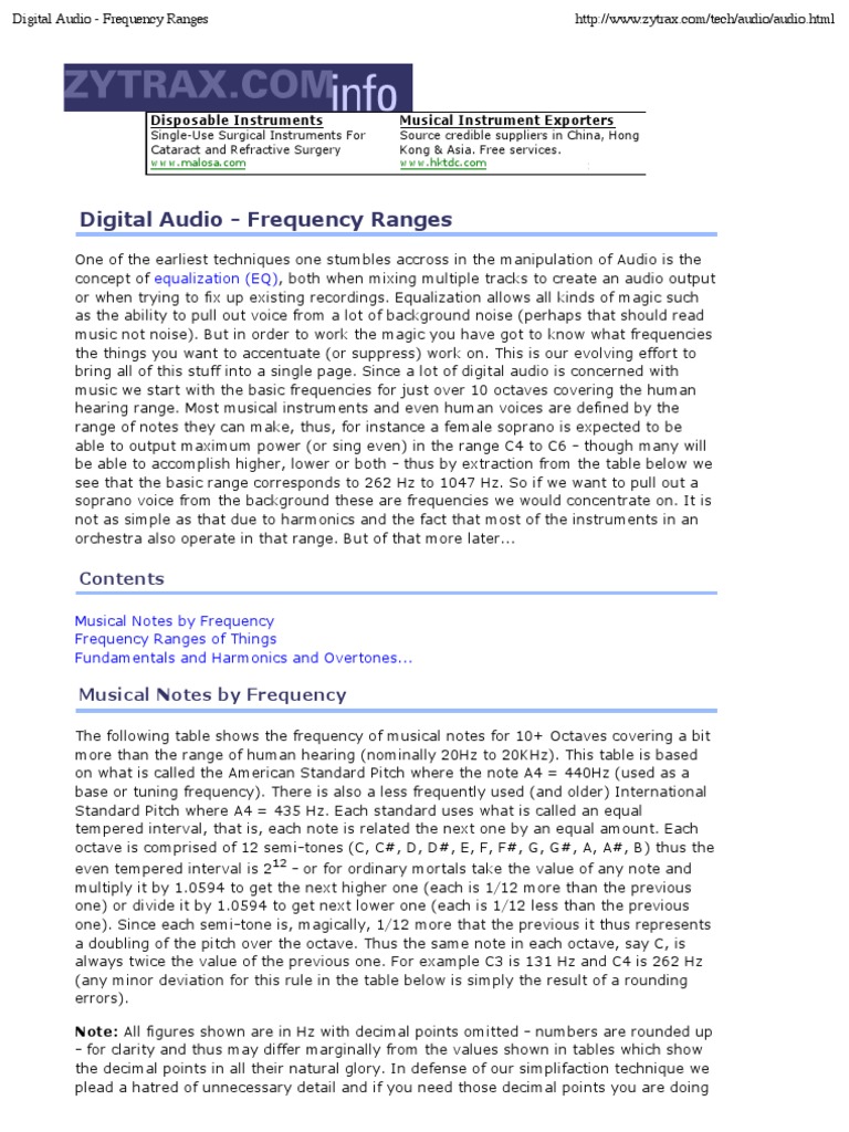 Digital Audio - Frequency Ranges | PDF | Harmonic | Pitch (Music)
