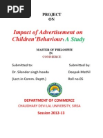 A Study On Impact of Advertisement On Children Behaviour, A Case Study of Sirsa, (Haryana)