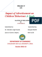 A Study On Impact of Advertisement On Children Behaviour, A Case Study of Sirsa, (Haryana)