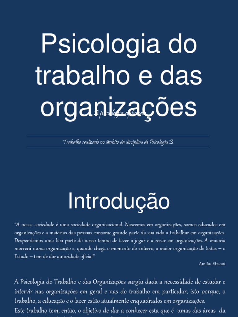 Psicologia Do Trabalho e Das Organizações Psicologia Conceitos Psicológicos