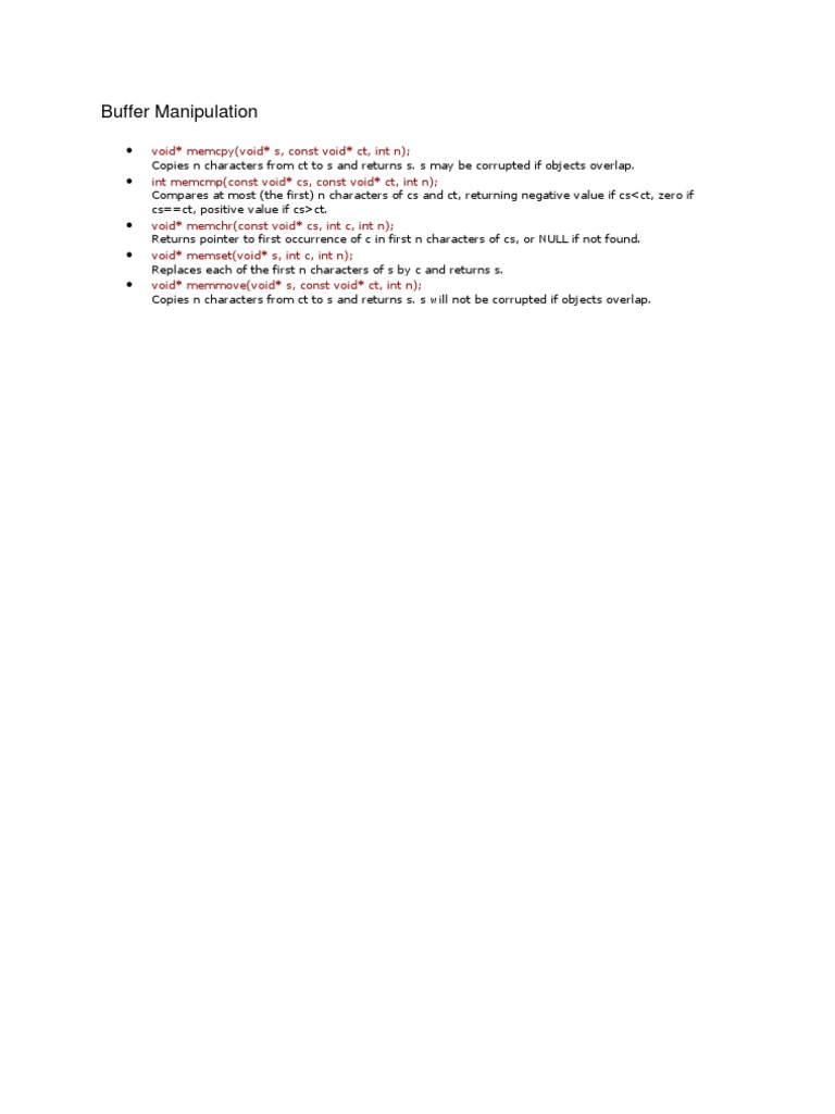 C Buffer Manipulation Functions Guide | PDF